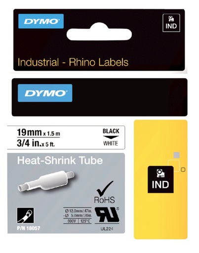 [930304] Ruban Dymo Rhino Industriel rétractable 19mmx1,5m noir sur blanc