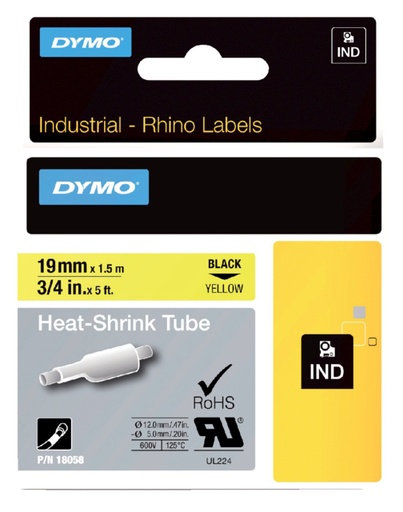 [930306] Labeltape Dymo Rhino industrieel krimpkous 19mm zwart op geel