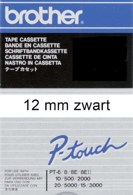 Ruban de lettrage Brother P-Touch TC-201 12mm noir sur blanc