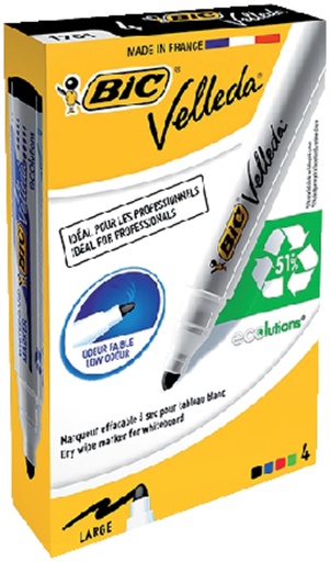 [919909] Viltstift Bic Velleda 1701 whiteboard rond large assorti doos à 4 stuks