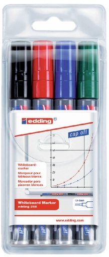 [630479] Viltstift edding 250 whiteboard rond 1.5-3mm assorti etui à 4 stuks