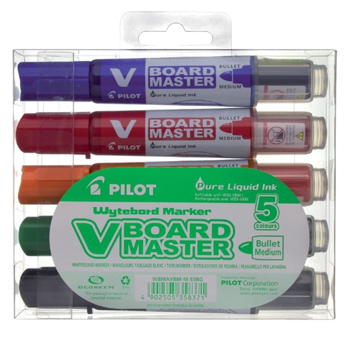 [919885] Viltstift PILOT Begreen whiteboard rond medium assorti etui à 5 stuks