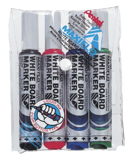 [920339] Viltstift Pentel MWL5M Maxiflo whiteboard rond 3mm assorti set à 4 stuks