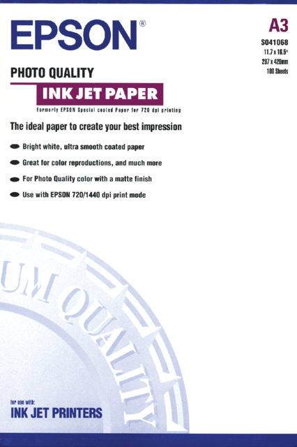 Papier jet d’encre Epson S041068 A3 105g mat 100 feuilles