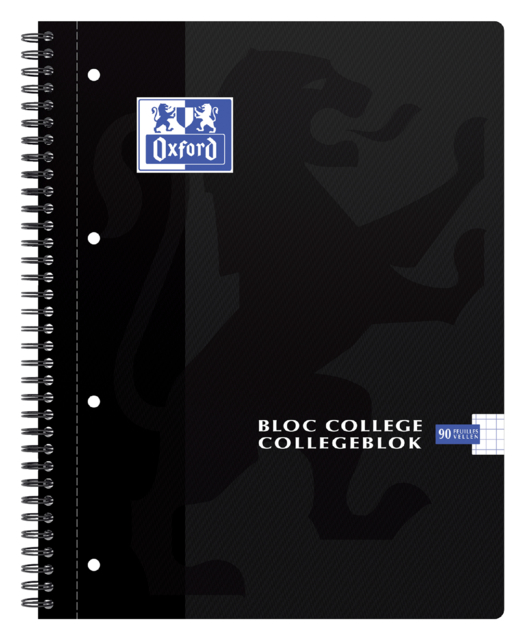 Collegeblok Oxford A4+ ruit 5x5mm 4-gaats 180 pagina''s 80gr zwart