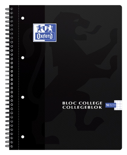 [274449] Collegeblok Oxford A4+ ruit 5x5mm 4-gaats 180 pagina's 80gr zwart