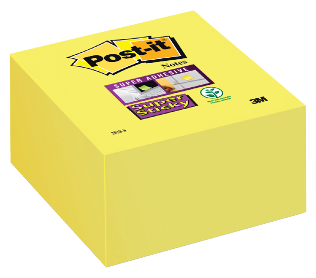 Bloc-mémos 3M Post-it 2028 Super Sticky 76x76mm cube néon jaune
