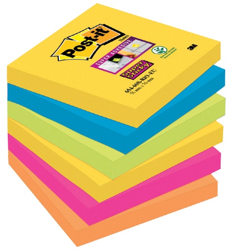 [392703] Memoblok Post-it 654 Super Sticky 76x76mm Carnival 6 stuks