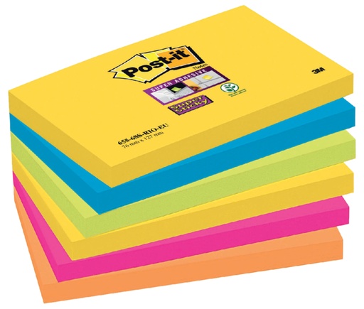 [392708] Bloc-mémos Post-it 655 Super Sticky 76x127mm Carnival 6 pièces