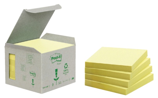 [392509] Memoblok Post-it 654-1B 76x76mm recycled geel 6 stuks