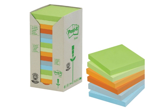 [392475] Memoblok Post-it 654-RTP 76x76mm recycled rainbow pastel 16 stuks